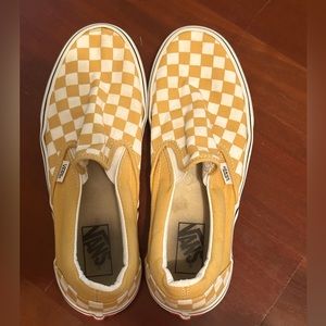 Yellow/Gold Checkered Vans. Men’s size 8.5 & Women’s size 10.